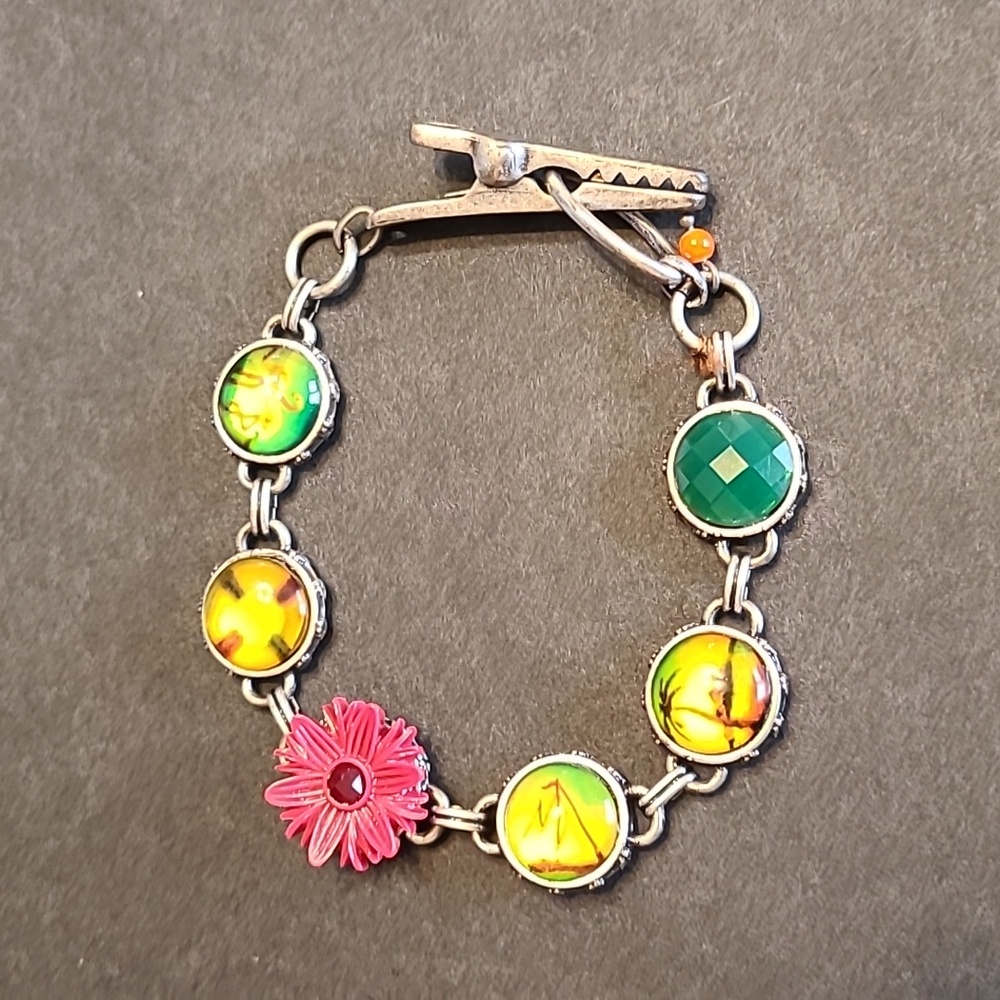 Lucky Brand Silver-tone Multi-colored Charms Reversible Bracelet